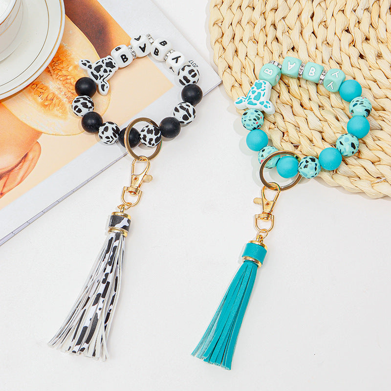 Wholesale ABS Bull Head Silicone Beaded Wrist Keychain